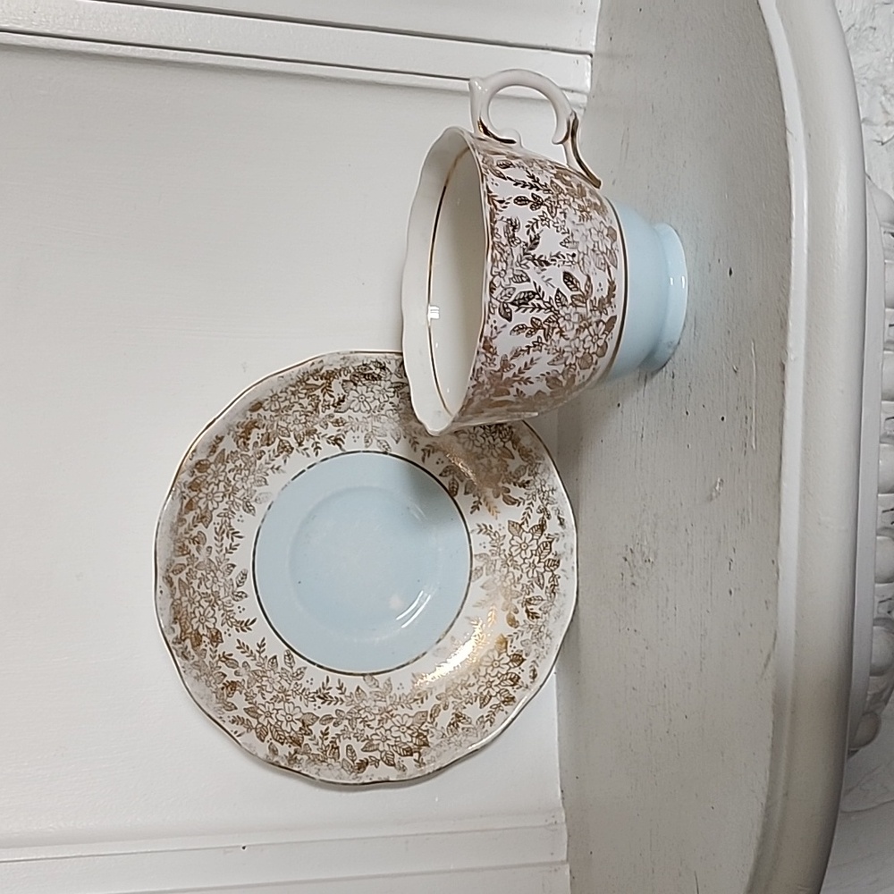 Vintage Colclough Bone China Tea Cup and Saucer Blue and Gold